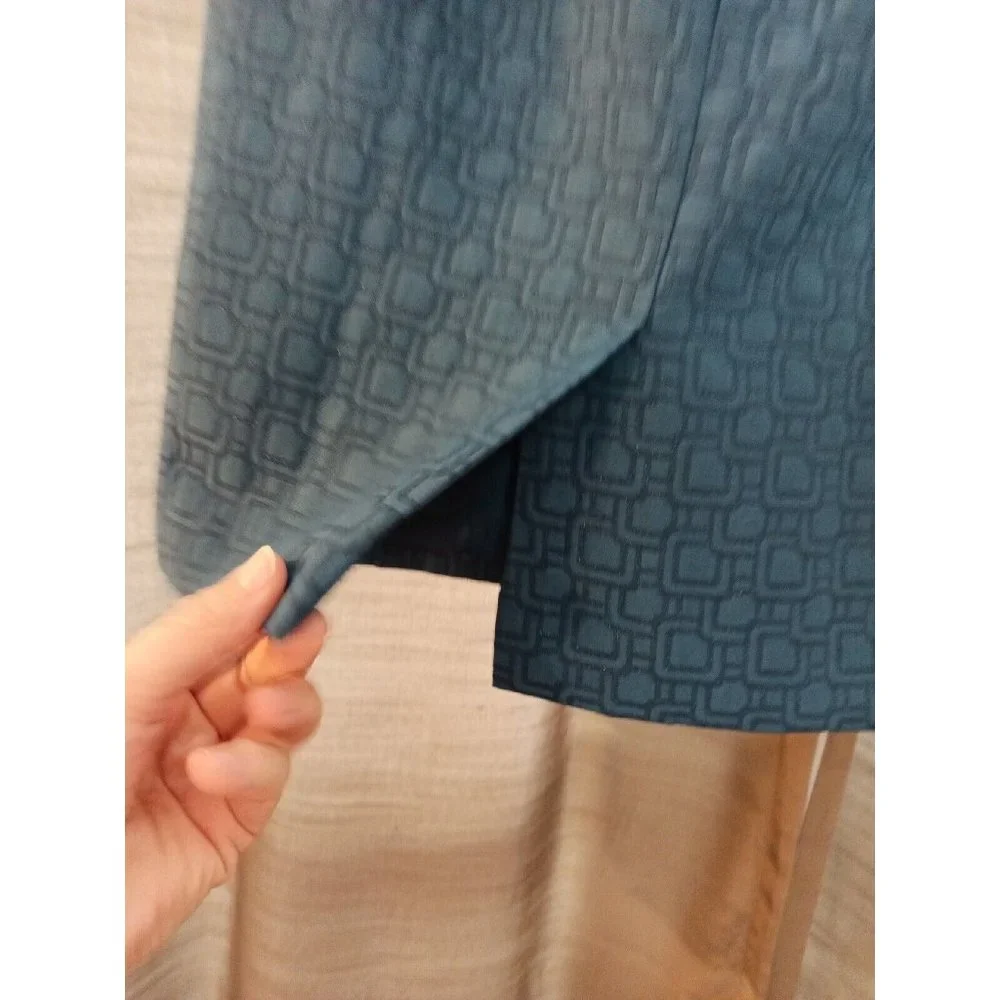 Women's Ann Taylor Teal/Blue Square Print With Shimmer Detail Pencil Skirt Sz 2 - Picture 5 of 6